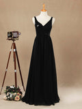 A-Line V-neck Floor Length Chiffon match Sequins Bridesmaid Dress