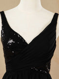 A-Line V-neck Floor Length Chiffon match Sequins Bridesmaid Dress