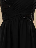 A-Line V-neck Floor Length Chiffon match Sequins Bridesmaid Dress