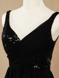 A-Line V-neck Floor Length Chiffon match Sequins Bridesmaid Dress