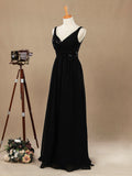 A-Line V-neck Floor Length Chiffon match Sequins Bridesmaid Dress