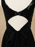 A-Line V-neck Floor Length Chiffon match Sequins Bridesmaid Dress