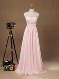 A-line Jewel Neck Floor Length Chiffon match Lace Bridesmaid Dress