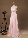 A-line Jewel Neck Floor Length Chiffon match Lace Bridesmaid Dress