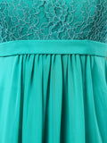 Sheath / Column V-neck Floor Length Chiffon match Lace Bridesmaid Dress with Pleats