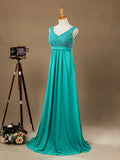 Sheath / Column V-neck Floor Length Chiffon match Lace Bridesmaid Dress with Pleats