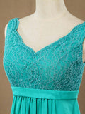 Sheath / Column V-neck Floor Length Chiffon match Lace Bridesmaid Dress with Pleats