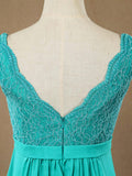 Sheath / Column V-neck Floor Length Chiffon match Lace Bridesmaid Dress with Pleats
