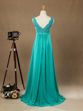 Sheath / Column V-neck Floor Length Chiffon match Lace Bridesmaid Dress with Pleats