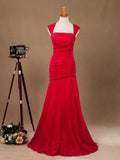 Mermaid / Trumpet Straps Formal Floor Length Chiffon Evening Dress with Ruching