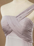 Sheath / Column One Shoulder Floor Length Chiffon Bridesmaid Dress with Criss Cross Ruching