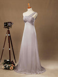 Sheath / Column One Shoulder Floor Length Chiffon Bridesmaid Dress with Criss Cross Ruching