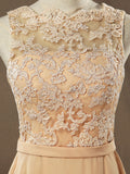 Lace Mix Chiffon Bridesmaid dress Champagne Straps Bateau Neck Floor length