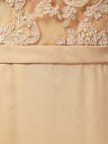 Lace Mix Chiffon Bridesmaid dress Champagne Straps Bateau Neck Floor length
