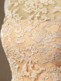 Lace Mix Chiffon Bridesmaid dress Champagne Straps Bateau Neck Floor length