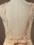 Lace Mix Chiffon Bridesmaid dress Champagne Straps Bateau Neck Floor length