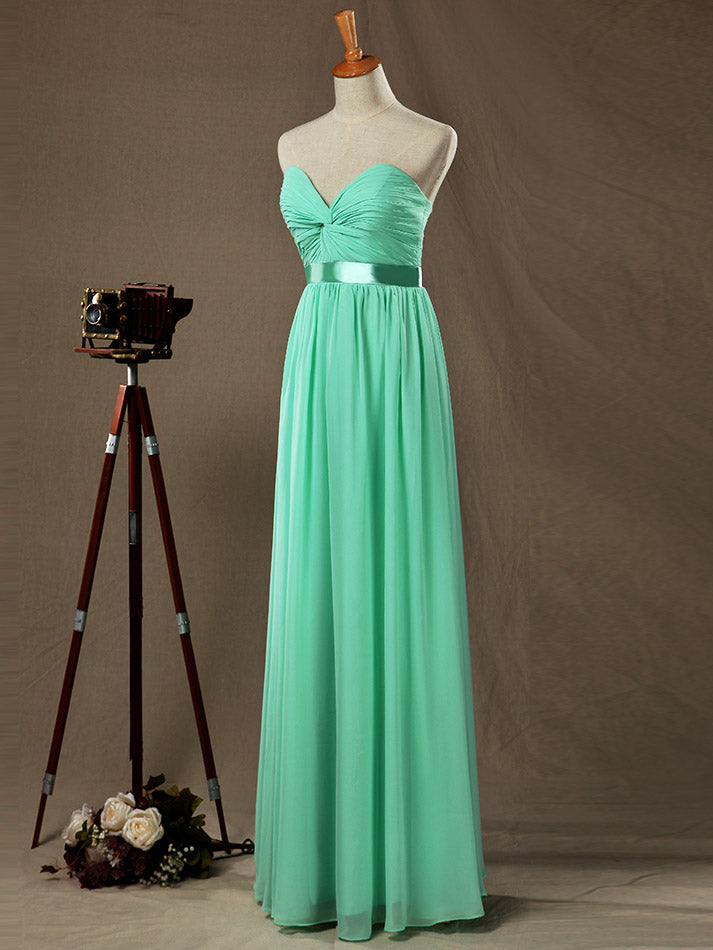 Sheath / Column Strapless Sweetheart Floor Length Chiffon Bridesmaid Dress with Satin Belt