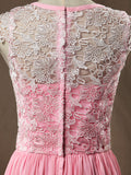 A-Line/Princess Bridesmaid Dress Chiffon Match Lace Scoop Neck Cap Sleeves