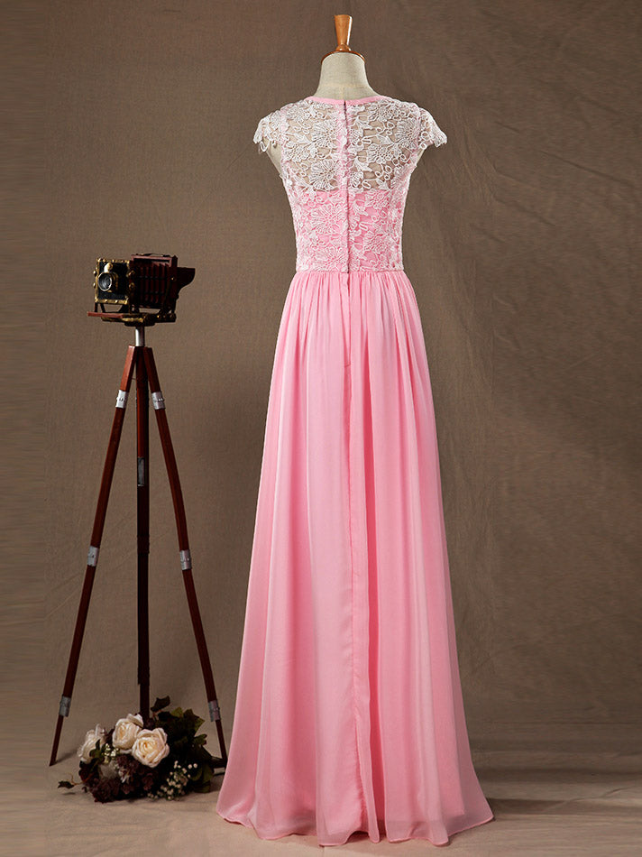 A-Line/Princess Bridesmaid Dress Chiffon Match Lace Scoop Neck Cap Sle – dressblee
