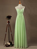 Sage Strapless Sweetheart Floor length Bridesmaid Dress with Criss Cross Ruching Pleats