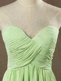 Sage Strapless Sweetheart Floor length Bridesmaid Dress with Criss Cross Ruching Pleats