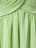 Sage Strapless Sweetheart Floor length Bridesmaid Dress with Criss Cross Ruching Pleats