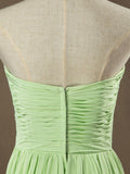 Sage Strapless Sweetheart Floor length Bridesmaid Dress with Criss Cross Ruching Pleats