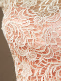 Lace mix Tulle Bridesmaid Dress Jewel Neck A-line Short Sleeves Evening Dress