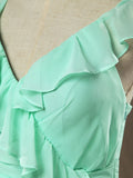 Sheath / Column V-neck Floor Length Chiffon Bridesmaid Dress Falbala Straps