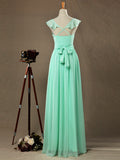 Sheath / Column V-neck Floor Length Chiffon Bridesmaid Dress Falbala Straps