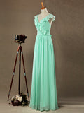 Sheath / Column V-neck Floor Length Chiffon Bridesmaid Dress Falbala Straps