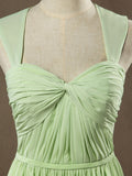 Sheath / Column Sweetheart Straps Floor Length Chiffon Bridesmaid Dress with Criss Cross Ruching Pleats