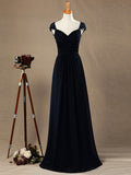 Sheath / Column V-neck Floor Length Chiffon Bridesmaid Dress Cap Sleeves with Criss Cross Ruching
