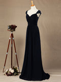 Sheath / Column V-neck Floor Length Chiffon Bridesmaid Dress Cap Sleeves with Criss Cross Ruching