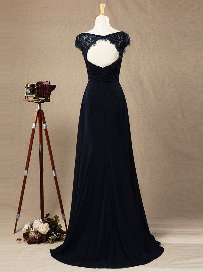 Sheath Column V-neck Floor Length Chiffon Bridesmaid Dress Cap Sleeves dressblee Sheath Column V-neck Floor Length Chiffon Bridesmaid Dress Cap Sleeves dressblee