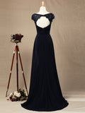 Sheath / Column V-neck Floor Length Chiffon Bridesmaid Dress Cap Sleeves with Criss Cross Ruching
