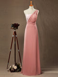 Sheath / Column One Shoulder Floor Length Chiffon match Lace Bridesmaid Dress