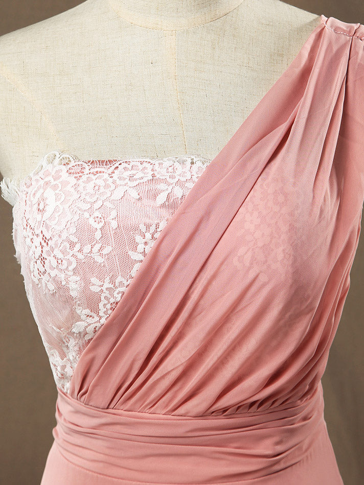 Sheath / Column One Shoulder Floor Length Chiffon match Lace Bridesmaid Dress
