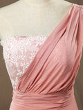 Sheath / Column One Shoulder Floor Length Chiffon match Lace Bridesmaid Dress