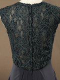 Sheath / Column V-neck Floor Length Chiffon match Lace Bridesmaid Dress with Pleats