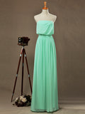 Sheath / Column Strapless Floor Length Chiffon Bridesmaid Dress Pleats with Belt