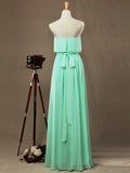 Sheath / Column Strapless Floor Length Chiffon Bridesmaid Dress Pleats with Belt