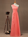Sheath / Column One Shoulder Floor Length Chiffon Bridesmaid Dress with Side Draping