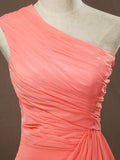 Sheath / Column One Shoulder Floor Length Chiffon Bridesmaid Dress with Side Draping