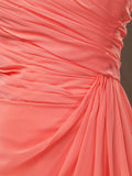 Sheath / Column One Shoulder Floor Length Chiffon Bridesmaid Dress with Side Draping