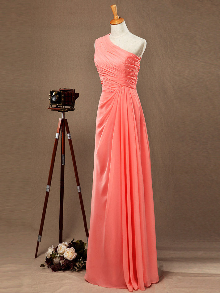 Sheath / Column One Shoulder Floor Length Chiffon Bridesmaid Dress with Side Draping