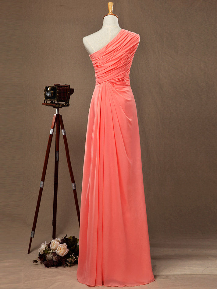 Sheath / Column One Shoulder Floor Length Chiffon Bridesmaid Dress with Side Draping