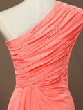 Sheath / Column One Shoulder Floor Length Chiffon Bridesmaid Dress with Side Draping