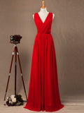 A-line V-neck Floor Length Chiffon Bridesmaid Dress