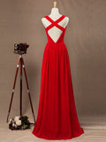 A-line V-neck Floor Length Chiffon Bridesmaid Dress with Criss Cross Ruching Pleats